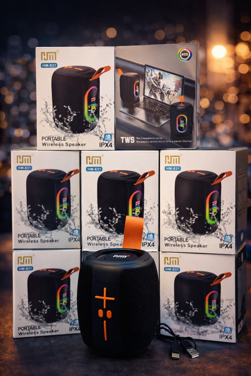 HM-831 RGB Portable Wireless Speaker | IPX4 Waterproof | TWS Stereo Sound