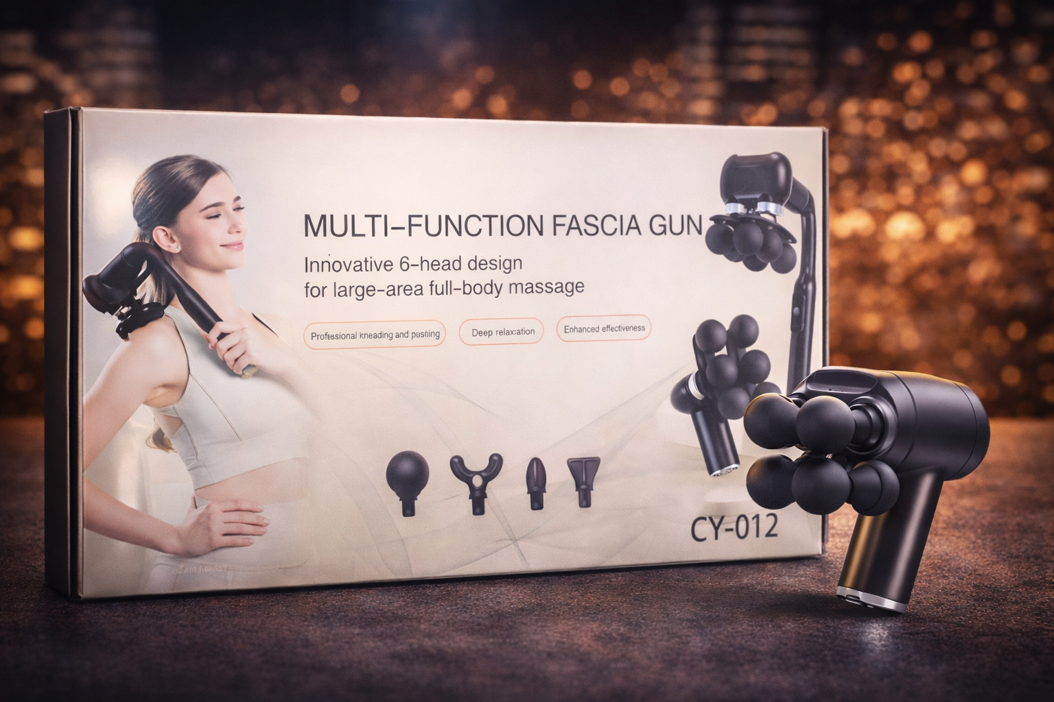 Multi-Function Fascia Gun – 6 Head Deep Tissue Body Massager